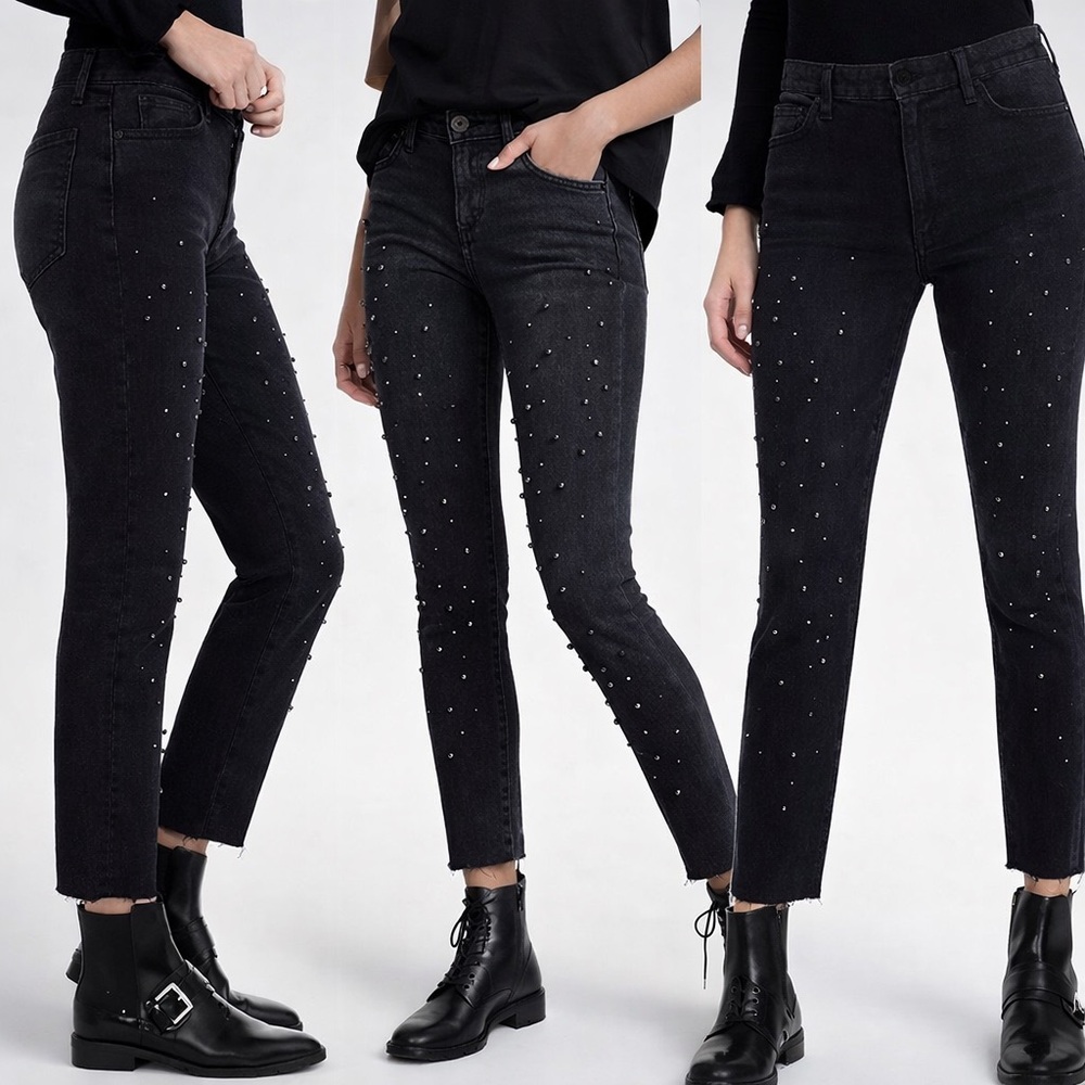 JOE’S FAUX PEARL EMBELLISHED ANKLE BOYFRIEND JEANS 26